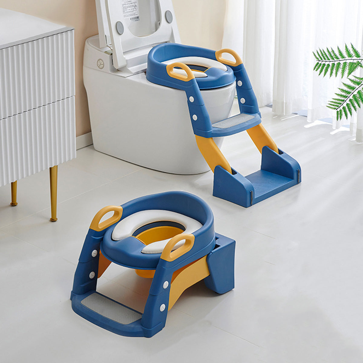 Foldable Children's Toilet Seat with Step – Baby & Toddler Potty Training Seat for Boys & Girls, Non-Slip, Adjustable Toddler Toilet Trainer